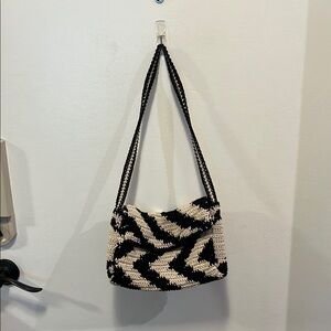 Black and White Chevron Shoulder Bag with Adjustable Strap
